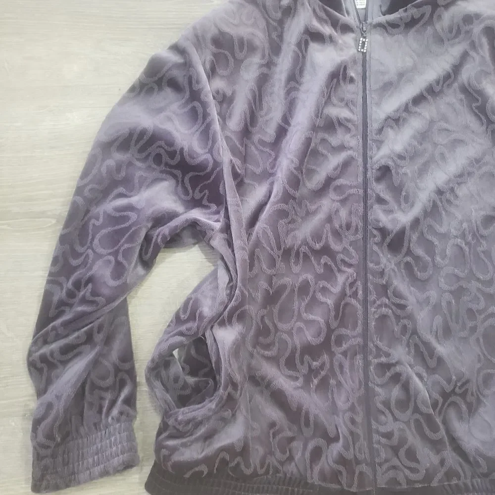 Blast Petites‎ Womens Purple Polyester Velour Long Sleeve Warmup Jacket Size M
